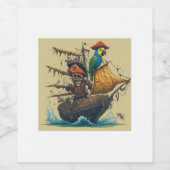 Piratenschip met een papegaai wijn etiket (Enkel label)