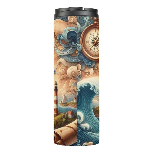 Piratenschip met kompas en golven thermosbeker (Achterkant)