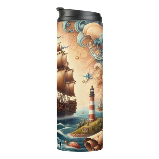 Piratenschip met kompas en golven thermosbeker (Geroteerd rechts)