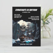 Piratenschip nacht zee schat grot jolly roger kaart (Staand voorkant)