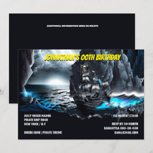 Piratenschip nautische nacht zee maanlicht bergen kaart