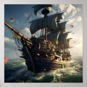 Piratenschip onder de heldere hemel poster