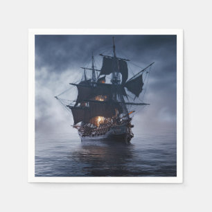 Piratenschip op een mistige nacht servet
