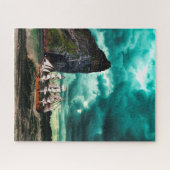 Piratenschip op turbulente zeeen. legpuzzel (Horizontaal)