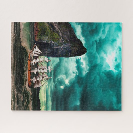 Piratenschip op turbulente zeeen. legpuzzel (Horizontaal)