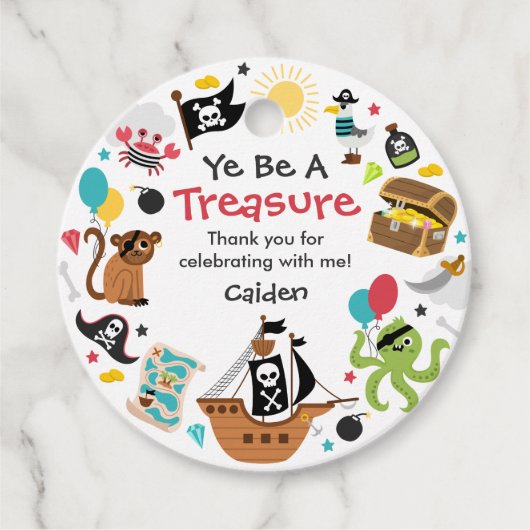 Piratenschip Pirate Treasure Verjaardagsfeest Bedankjes Labels (Voorkant)