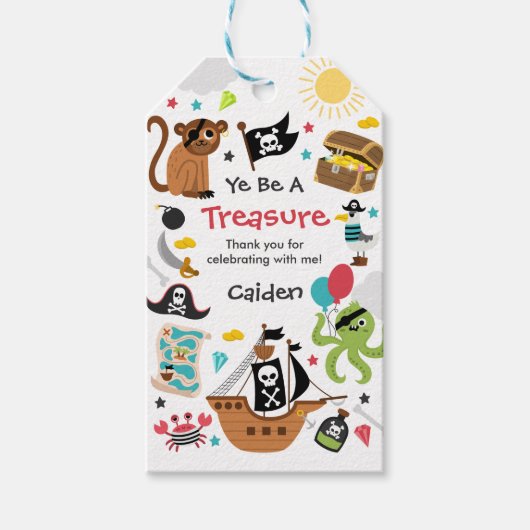Piratenschip Pirate Treasure Verjaardagsfeest Cadeaulabel (Voorkant)