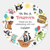 Piratenschip Pirate Treasure Verjaardagsfeest Ronde Sticker (Voorkant)