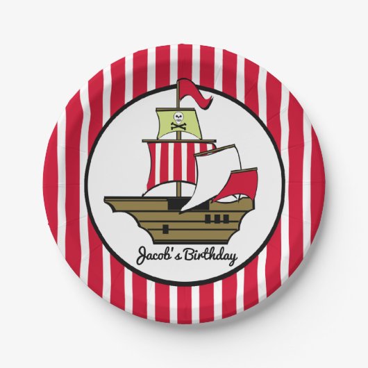 Piratenschip Red Stripes Papieren Bordje (Voorkant)