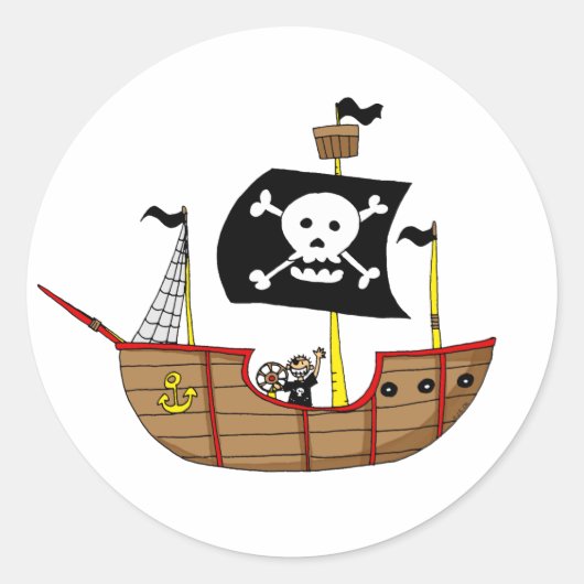 Piratenschip Ronde Sticker (Voorkant)