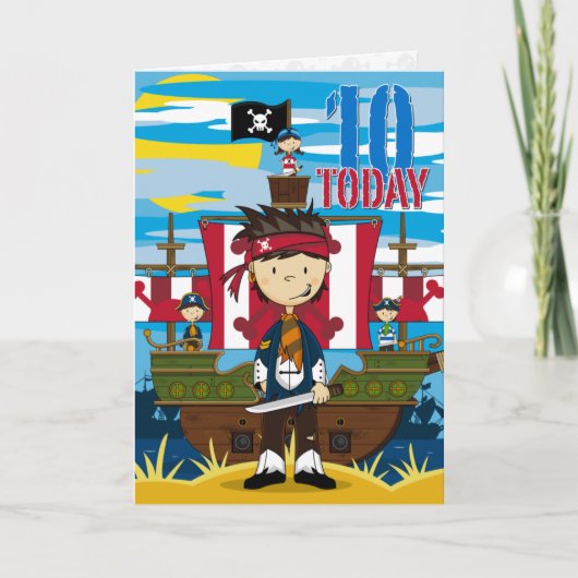 Piratenschip Scene 10e Verjaardag Kaart (Voorkant)