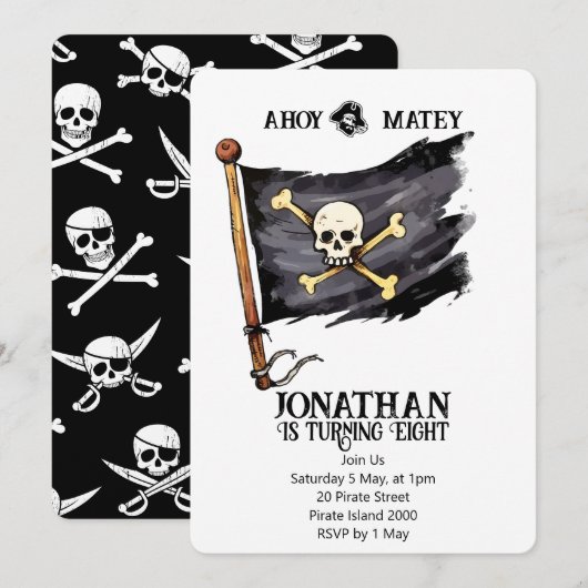 Piratenschip schedel verjaardagsuitnodiging kaart (Voorkant / Achterkant)
