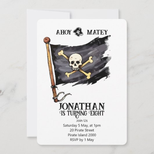 Piratenschip schedel verjaardagsuitnodiging kaart (Voorkant)