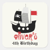 Piratenschip Skelet Verjaardagsfeestje Favor Stick Vierkante Sticker (Voorkant)