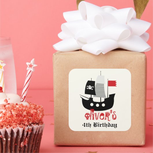 Piratenschip Skelet Verjaardagsfeestje Favor Stick Vierkante Sticker (Feest)