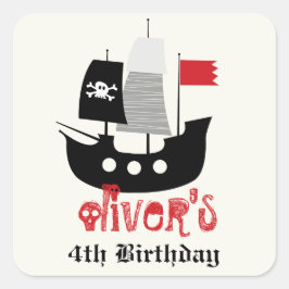 Piratenschip Skelet Verjaardagsfeestje Favor Stick Vierkante Sticker