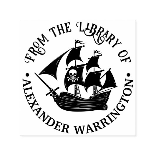 Piratenschip Skull Crossbones Library Boeknaam Zelfinktende Stempel (Design)