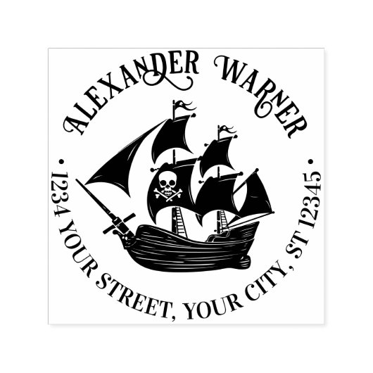 Piratenschip Skull Crossbones Naam Retouradres Zelfinktende Stempel (Design)