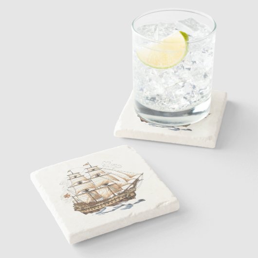Piratenschip Stenen Onderzetter (Zijkant)