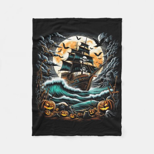 Piratenschip Storm Halloween Boot Kapitein Varend Fleece Deken (Voorkant)