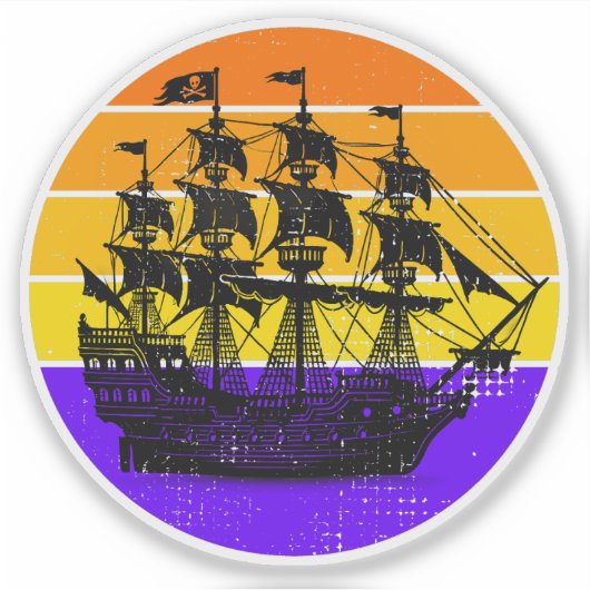 Piratenschip Sunset Sticker (Voorkant)