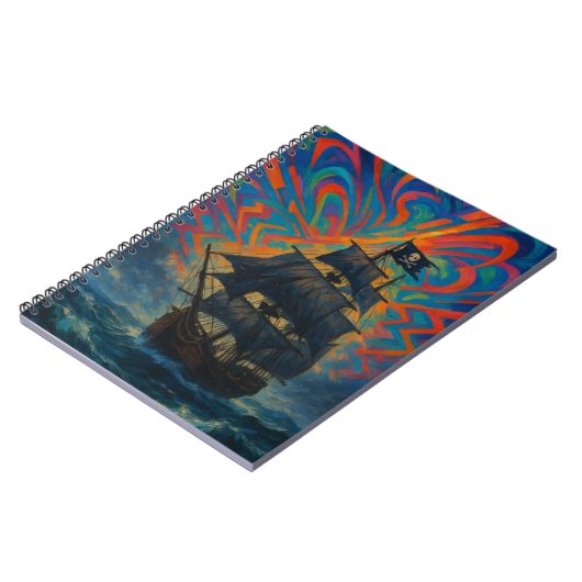 Piratenschip te midden van stormachtig Zee Notitieboek (Linkerzijde)