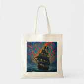 Piratenschip te midden van stormachtige Zee olieve Tote Bag (Voorkant)