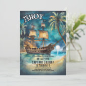 Piratenschip Tropical Cove verjaardagsuitnodiging Kaart (Staand voorkant)