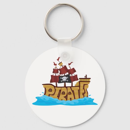 Piratenschip Typografie met Schedel Vlag Sleutelhanger (Voorkant)