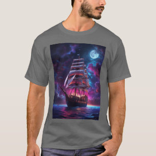 Piratenschip van de donkerblauwe zee vintage t-shirt