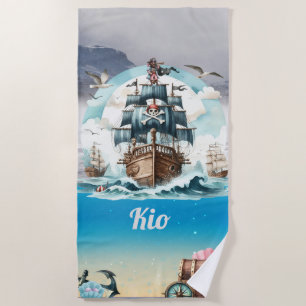 Piratenschip varen de strandlaken van het zee