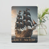 Piratenschip Verjaardag Kaart (Staand voorkant)