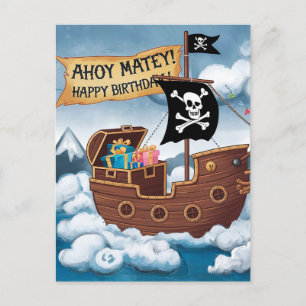 Piratenschip Verjaardag Kaart - Ahoy Matey!