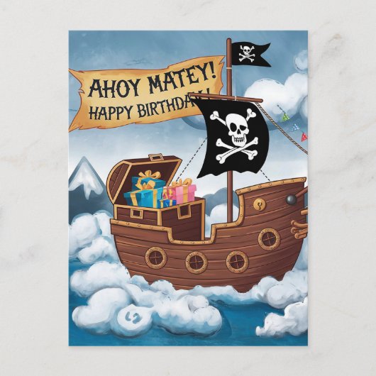 Piratenschip Verjaardag Kaart - Ahoy Matey! (Voorkant)