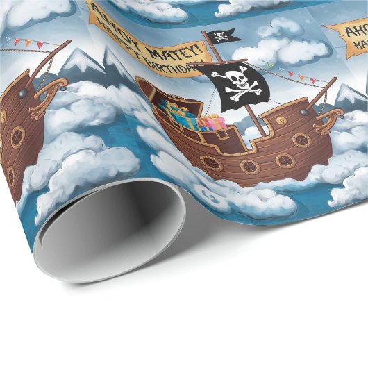 Piratenschip Verjaardag Kaart - Ahoy Matey! Cadeaupapier (Rol Hoek)
