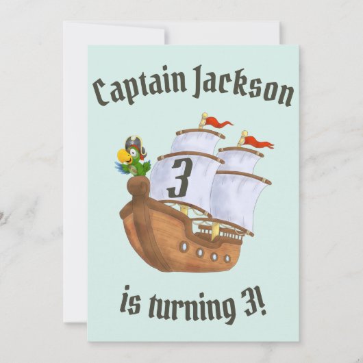 Piratenschip Verjaardag Naam & Leeftijd Kaart (Voorkant)