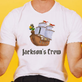 Piratenschip Verjaardag Naam & Leeftijd Ouder T-shirt