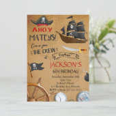 Piratenschip Verjaardag Uitnodigen Kaart (Staand voorkant)