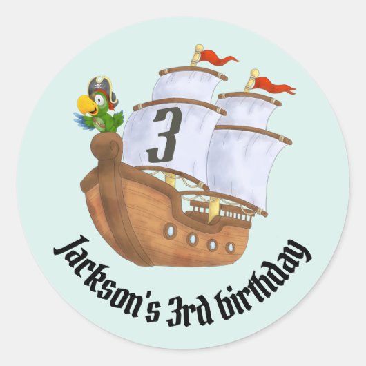 Piratenschip Verjaardag van kinderen met leeftijd Ronde Sticker (Voorkant)