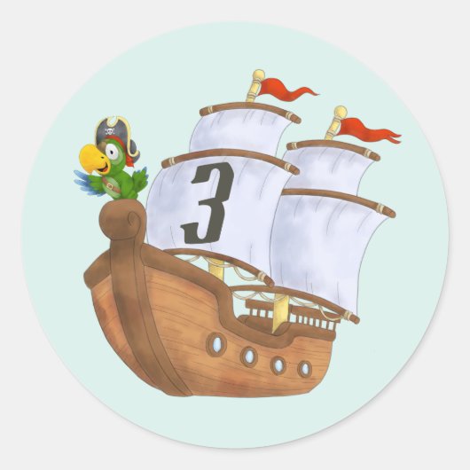 Piratenschip Verjaardag van kinderen met leeftijd Ronde Sticker (Voorkant)