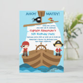 Piratenschip Verjaardagsfeestuitnodiging Kaart (Staand voorkant)