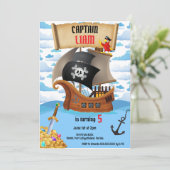 Piratenschip verjaardagsuitnodiging voor kinderen kaart (Staand voorkant)
