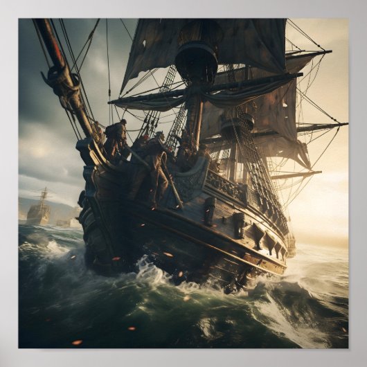 Piratenschip zeilen bij Sunrise Poster (Voorkant)