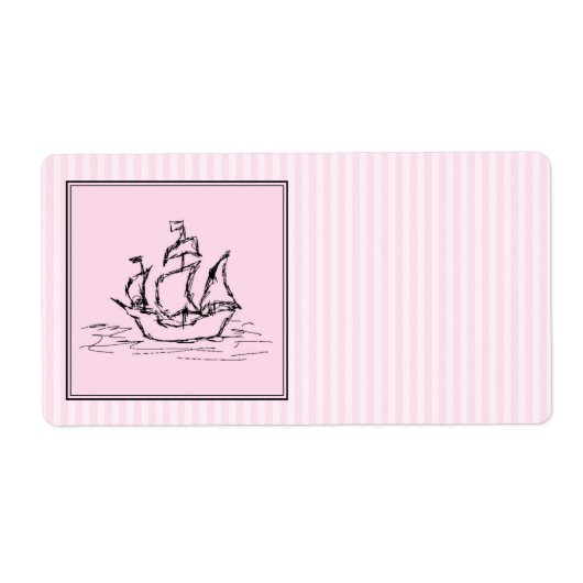 Piratenschip. Zwart en roze. Etiket (Voorkant)