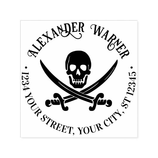 Piratenskelet gekruiste zwaarden naam retouradres  zelfinktende stempel (Design)
