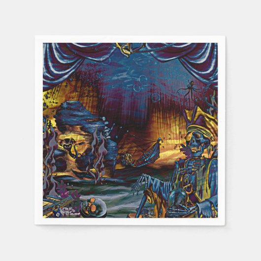 Piratenskelet Schat Onder Zee Strips Kunst Servetten (Voorkant)