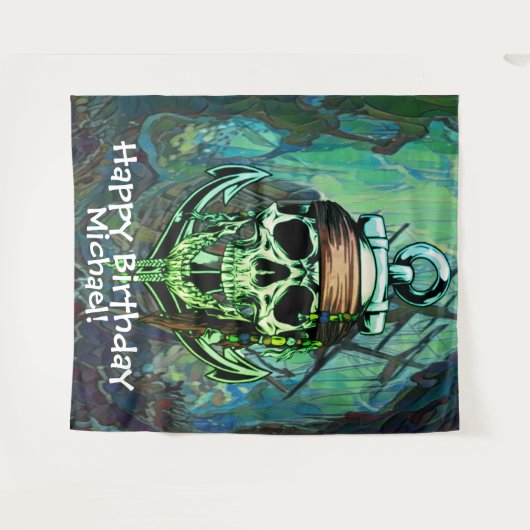 Piratenskelet Verjaardag Achtergrond Wandkleed (Voorkant (horizontaal))