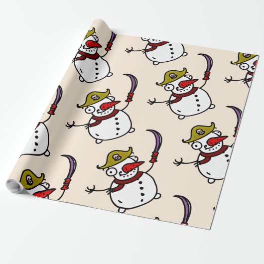 piratensnowman vrolijk kerstfeest cadeaupapier (Uitgerold)
