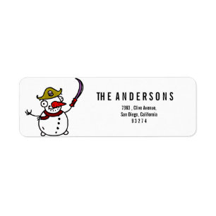piratensnowman vrolijk kerstfeest etiket