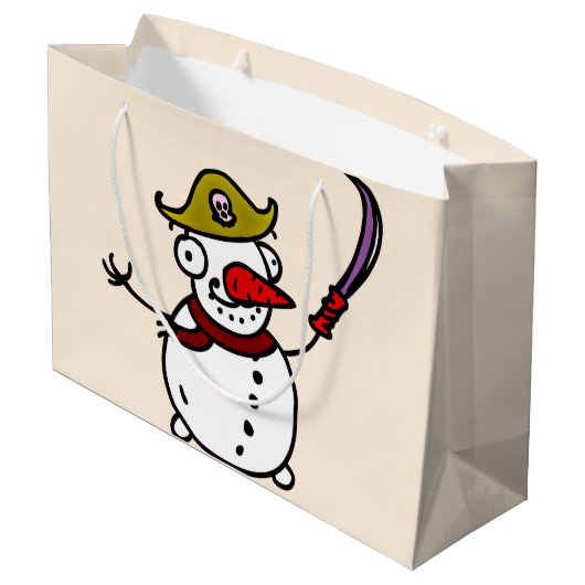 piratensnowman vrolijk kerstfeest groot cadeauzakje (Achterkant Gekanteld)